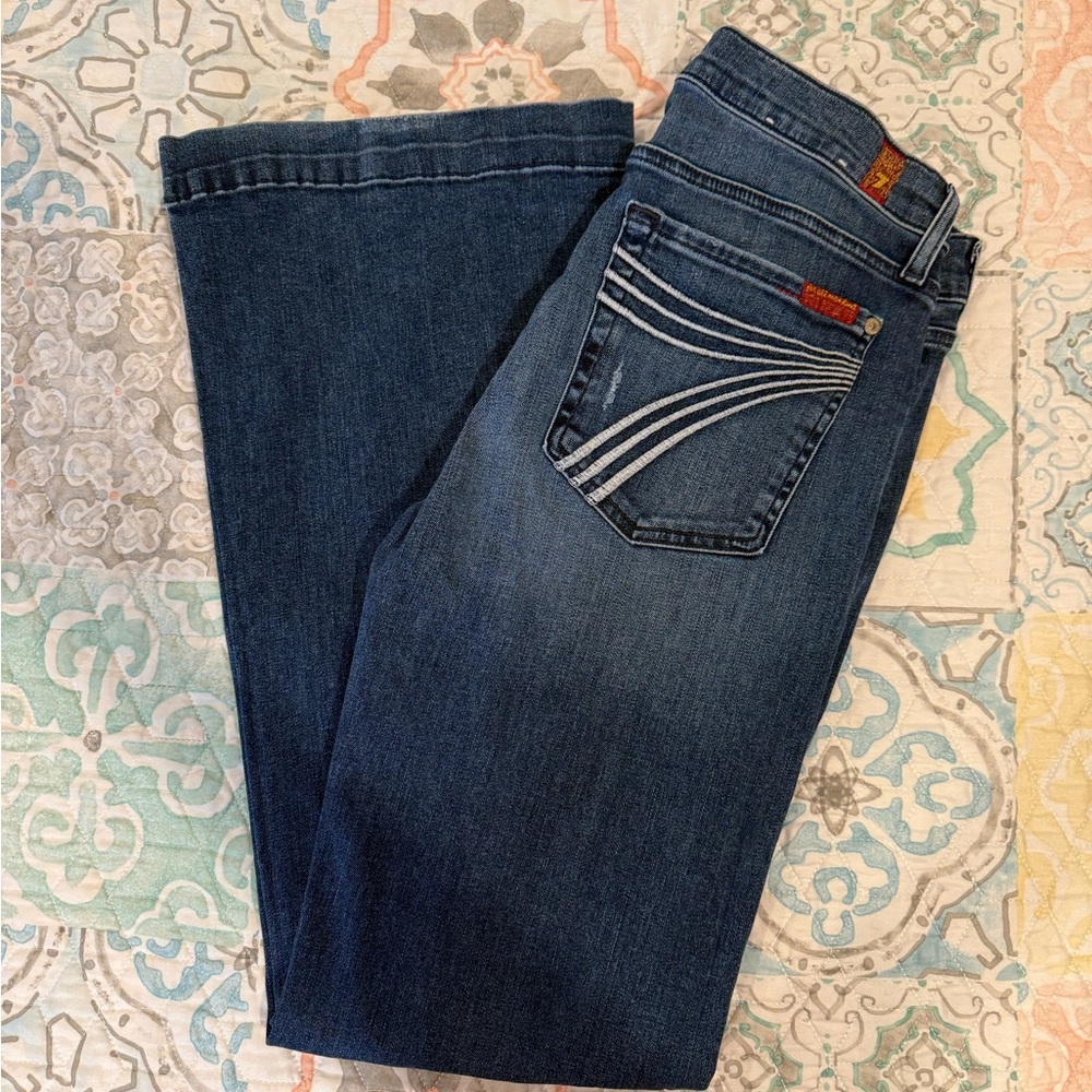 7 For All Mankind Blue Flare Wide Leg Jeans